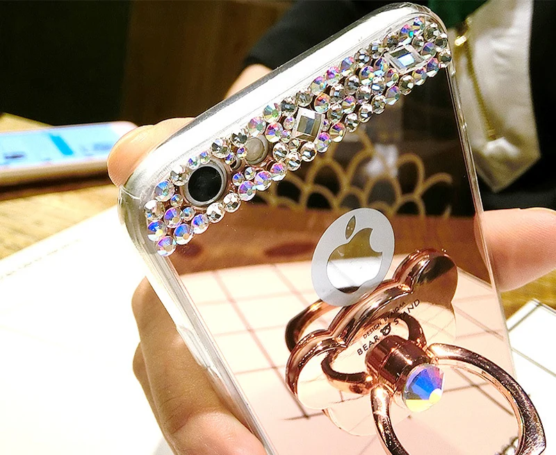 Шикарный Блестящий Алмазный зеркальный чехол с подставкой для iPhone X 10 8 7 6 6S Plus 5 SE 5S, зеркальный чехол для телефона, чехол s для iPhone 8 Plus