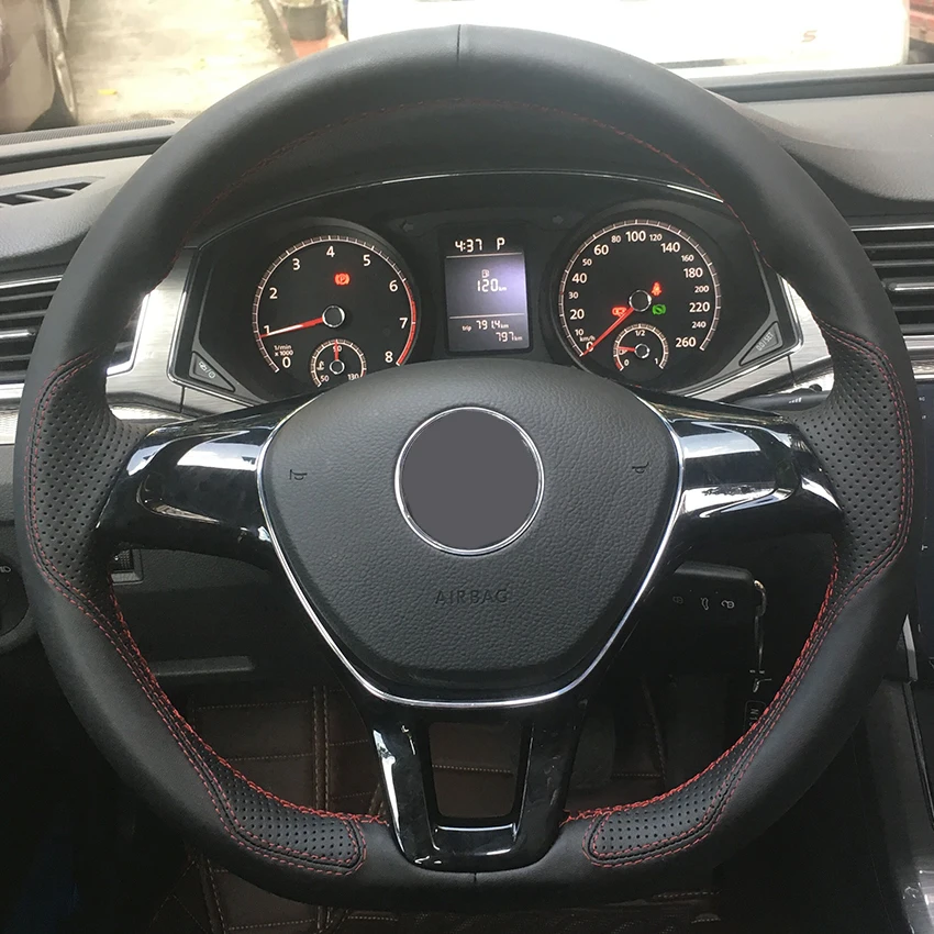 Черный кожаный чехол рулевого колеса автомобиля для Volkswagen VW Golf 7 Mk7 New Polo Jetta Passat B8