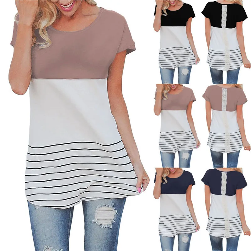 2017 Европейская футболка с коротким рукавом и кружевной спинкой | Женская одежда