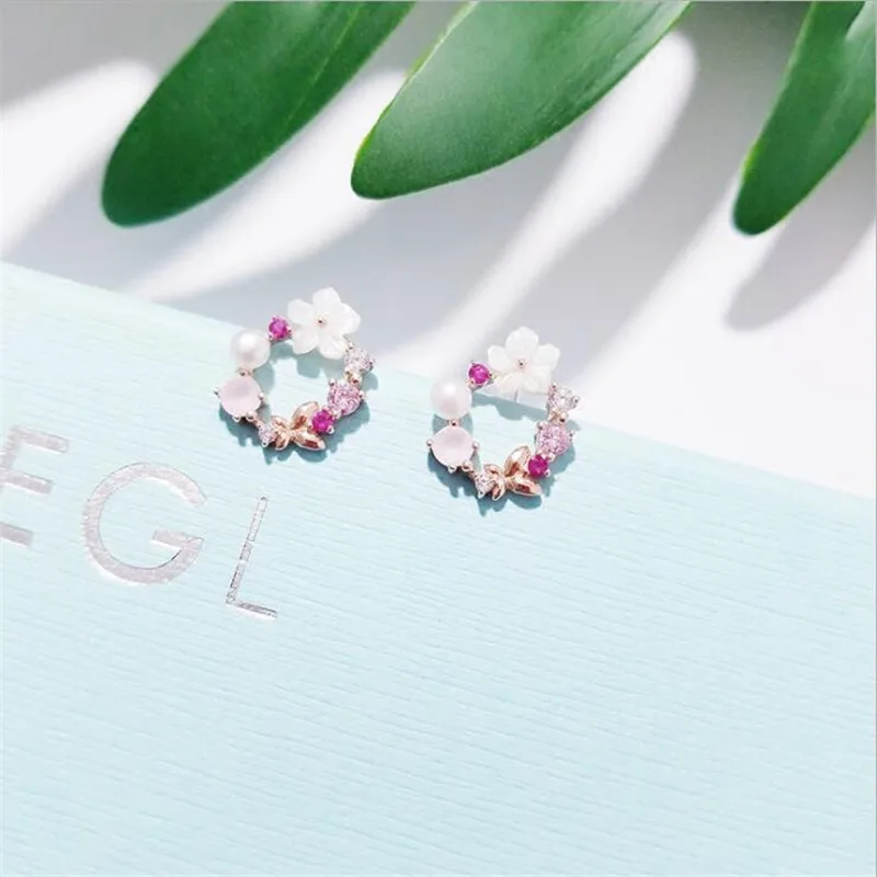 S925 Серебряные серьги иглы Модные лепестки уха шпильки женские Корея сладкий