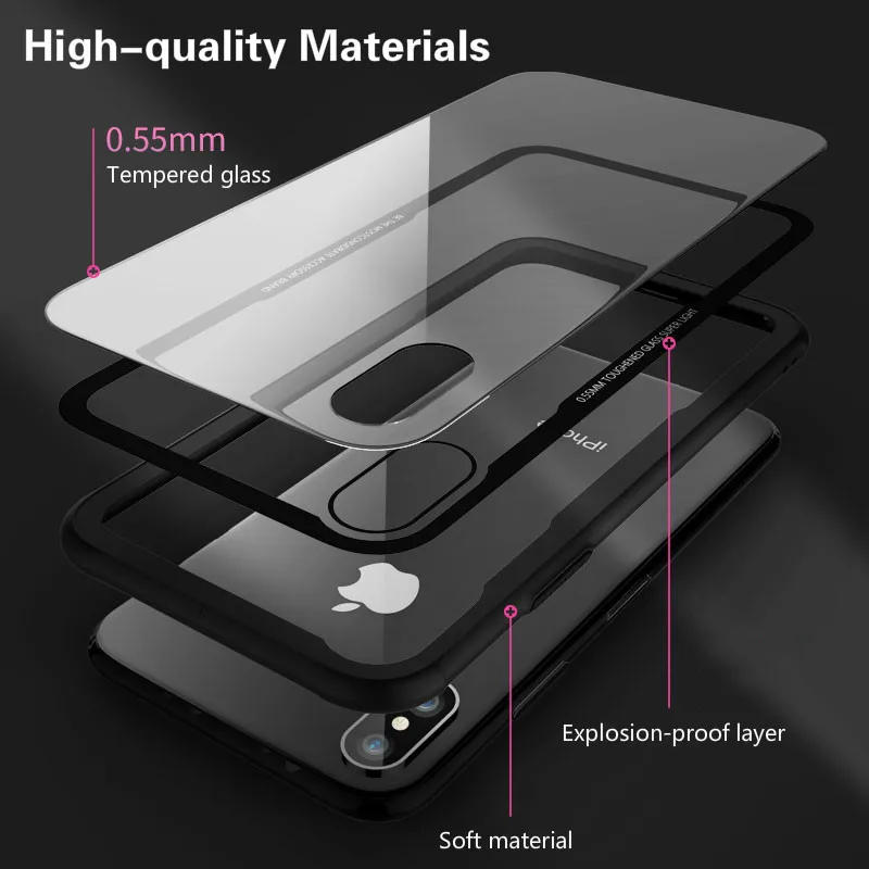 Чехол из закаленного стекла для iPhone 7, 8, 6, 6s Plus, высокое качество, прозрачный мягкий силиконовый стеклянный чехол для iPhone 11 Pro, X, XR, XS, Max, чехол s