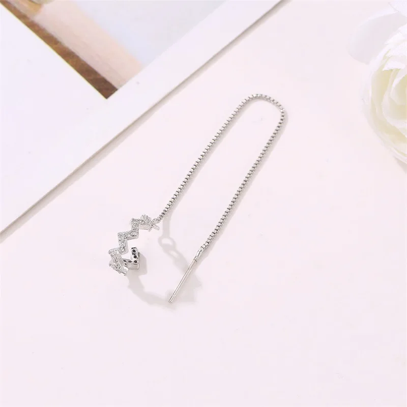 Crystal Geometric Wave Earrings for Women Korean Temperament Ear Line Adjustable Long Chain Dangle Fashion Jewelry | Украшения и