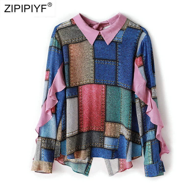 2019 Women Clothing Colorful Patchwork Women Blouses Butterfly Sleeve Casual Blouse Blusas Feminino Tops Shirt Women H6215
