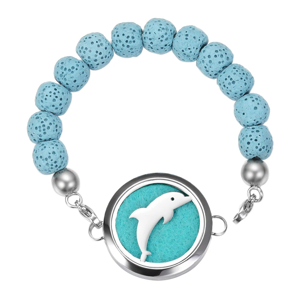 2018 модный эластичный браслет из лавового камня украшенный бусинами Женский