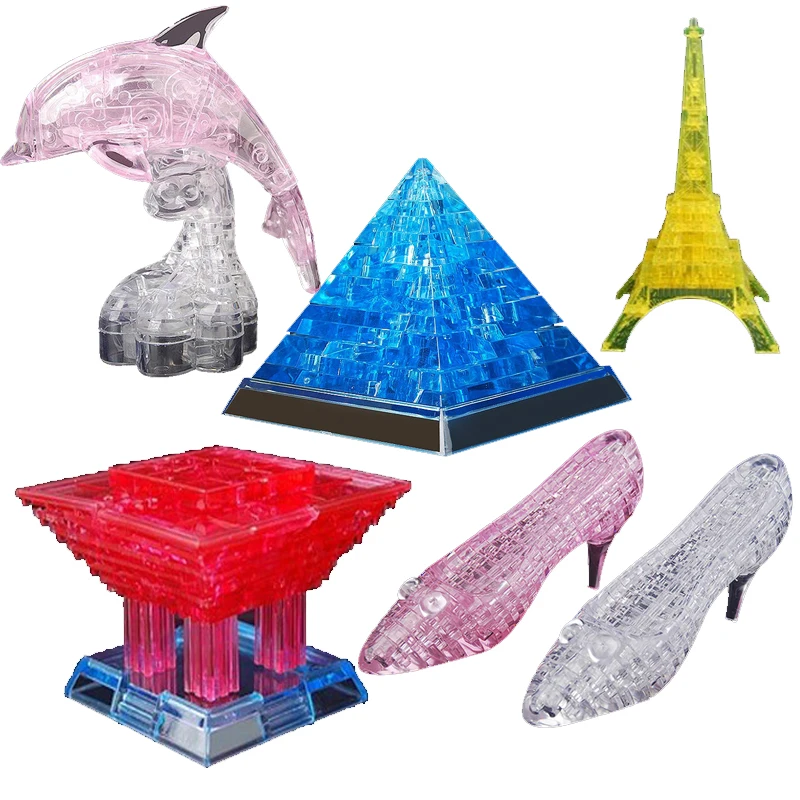 DIY 3D составная Головоломка из хрусталя стереоскопическая башня Пирамида высокие каблуки дельфин модель креативная головоломка игрушка для ребенка подарок на день рождения для детей