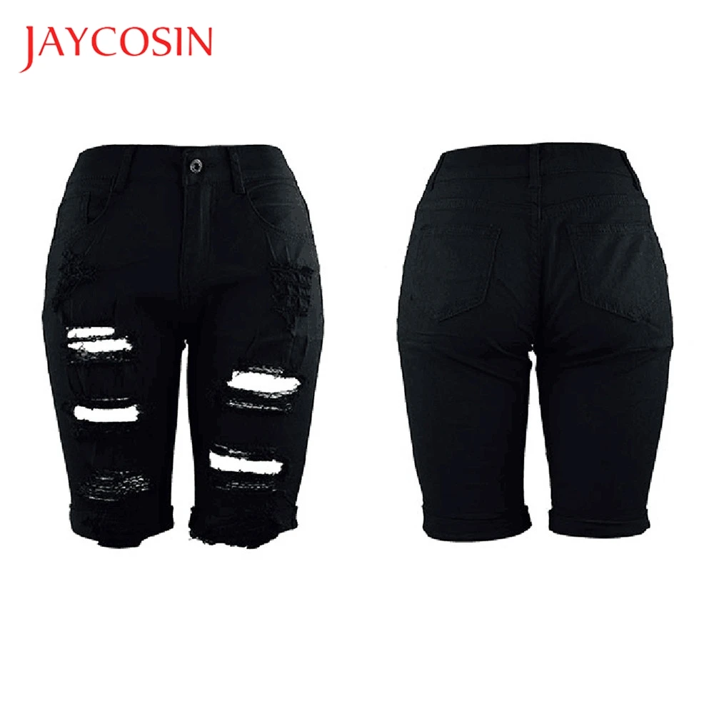 JAYCOSIN эластичные рваные женские брюки рваные Короткие штаны джинсовые шорты рваные джинсы прямые на молнии