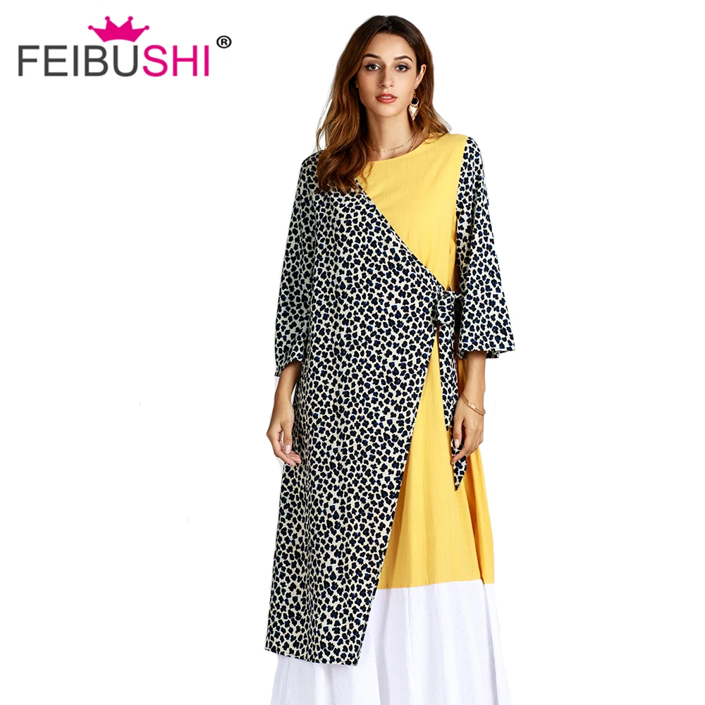 Элегантное Черное Платье FEIBUSHI в горошек с леопардовым принтом повседневное