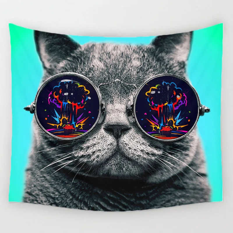 Оформление стены с тканевым ковром с принтом милого кота DecorUhome Cartoon Animal Tapestry Wall Hanging Decor Lovely Cat Printed Carpet Home Living.