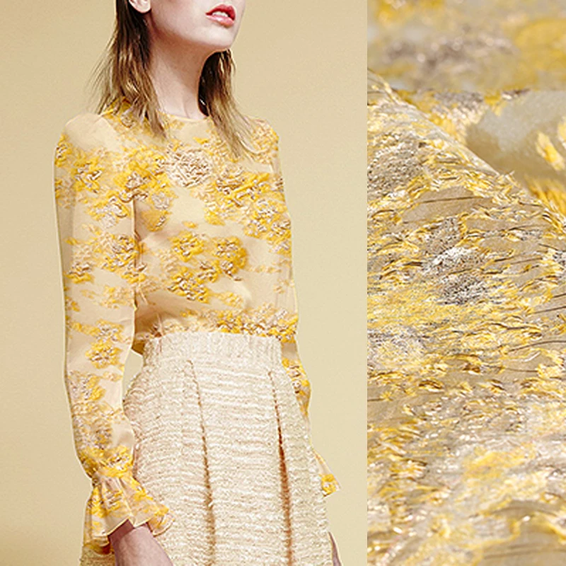 142 см ширина 150 г/м вес золотой цветочный жаккард парча ткань для весны и лета