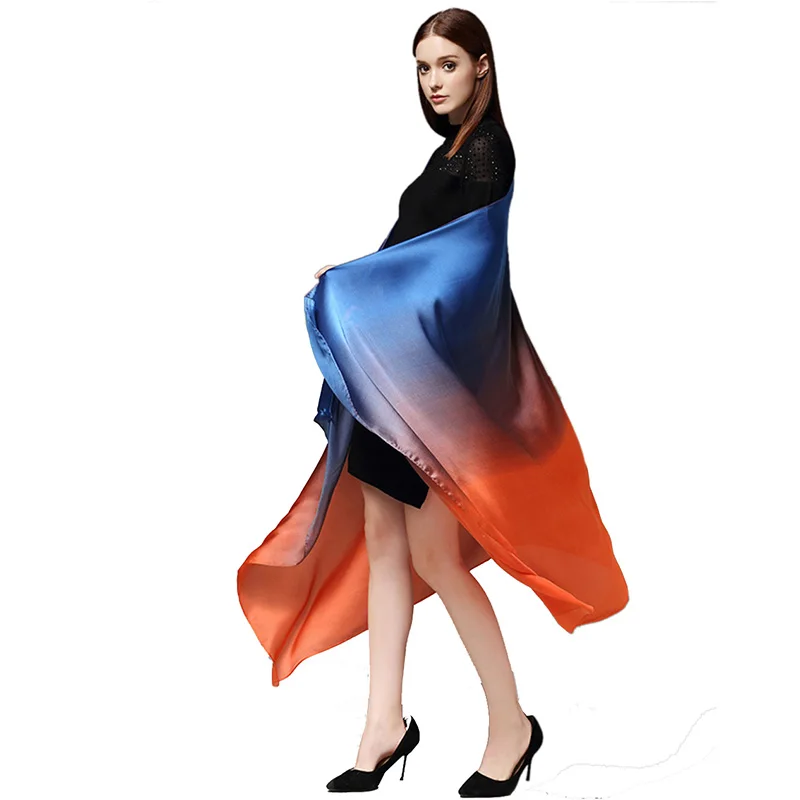 [RUNMEIFA] 2019 Модный женский шелковый шарф foulard femme мягкий тонкий сплошной пляжный