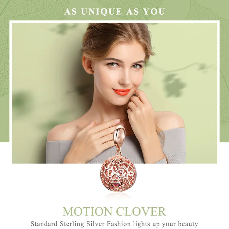 WOSTU 925 Sterling Silver Hollow Rose Gold Charms Round Bead Fit Original Bracelet Pendant For Women Luxury Jewelry DXC1127