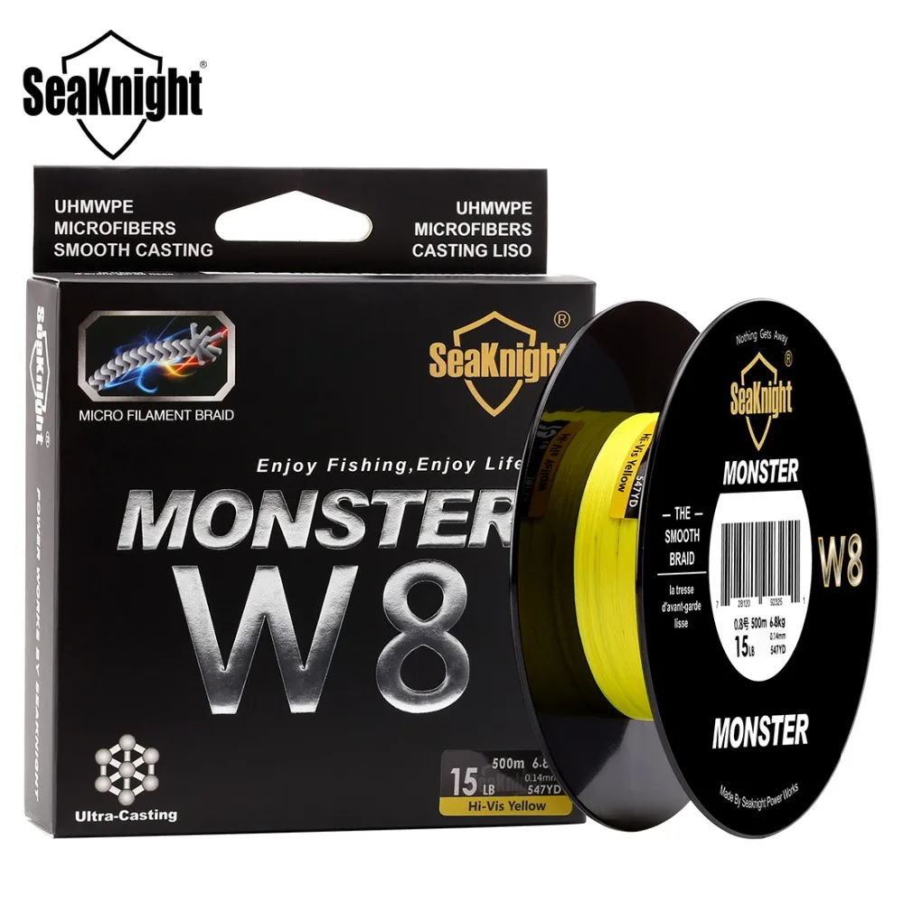 SeaKnight 500 м/546YDS MONSTER W8 плетеные рыболовные лески 8 плетений 20-100 фунтов гладкие полиэтиленовые многофиламентные лески для морской рыбалки