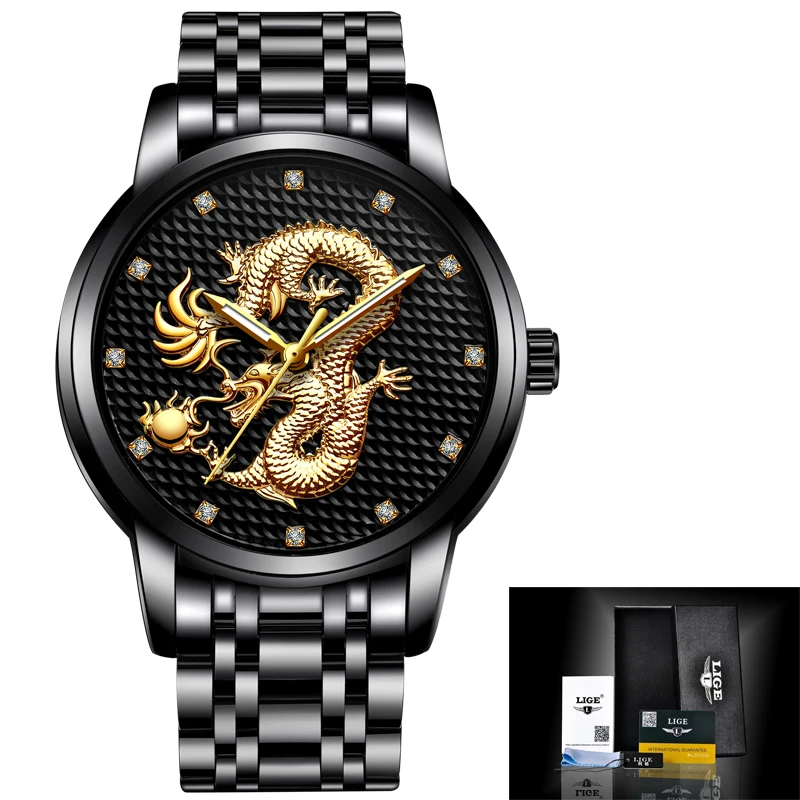 Часы LIGE Мужские кварцевые роскошные Брендовые повседневные водонепроницаемые
