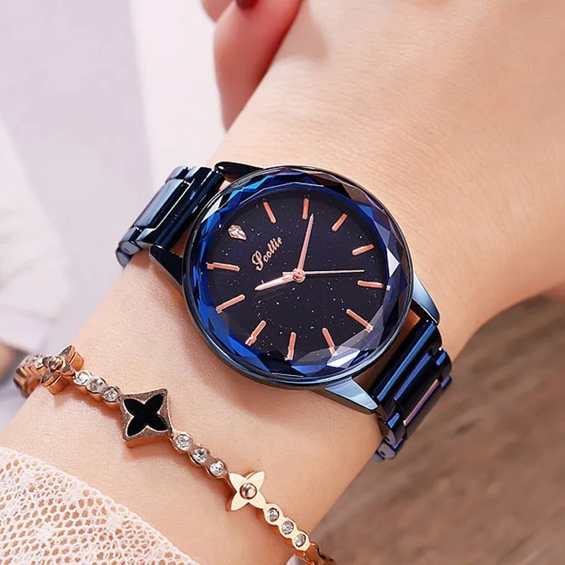 New Luxury Starry Dial Diamond Women Watches Fashion Lady Casual Quartz Watch Women Stainless Steel Dress Wrist Watch Clock Gift