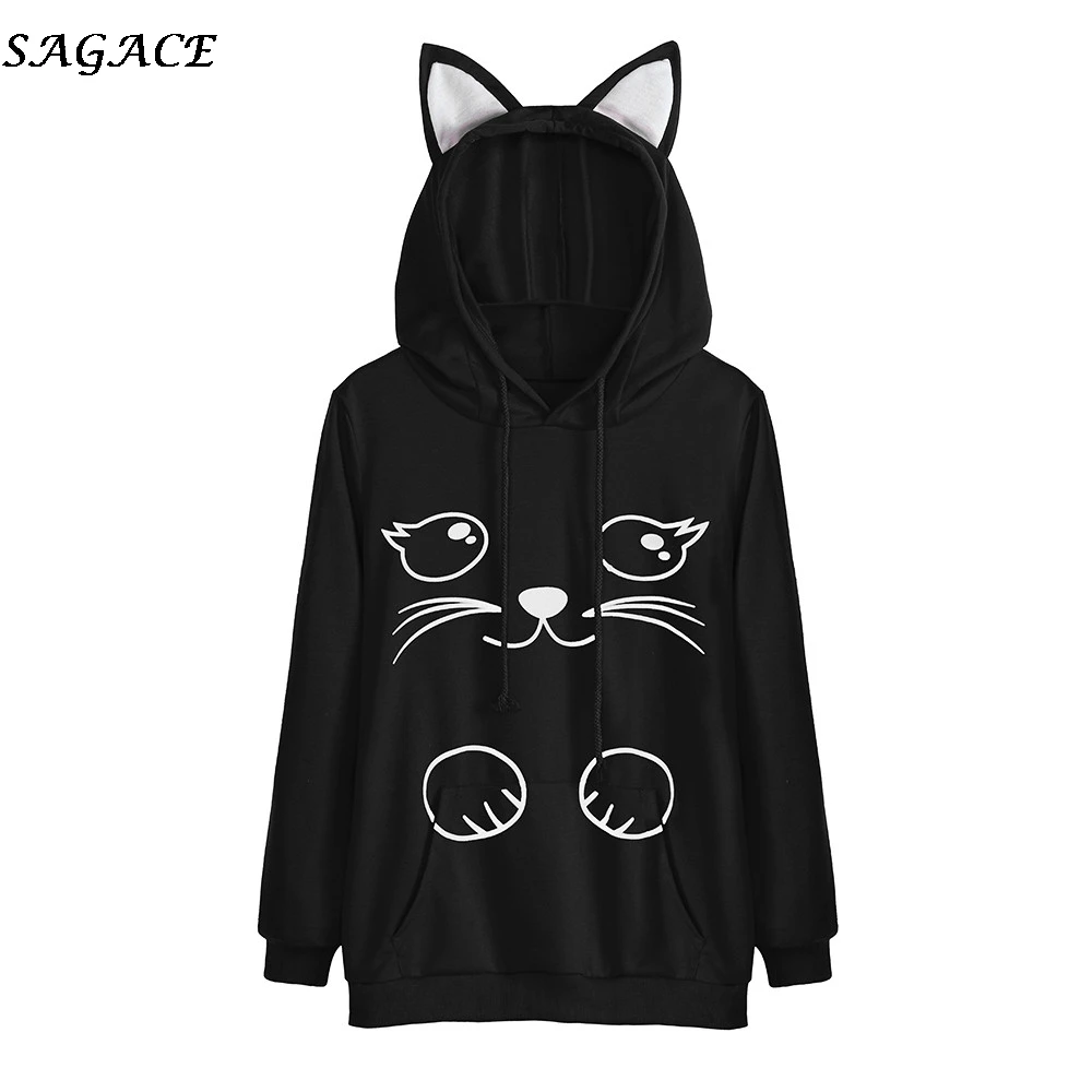 Женский свитер с капюшоном SAGAC Повседневный пуловер большого размера милым