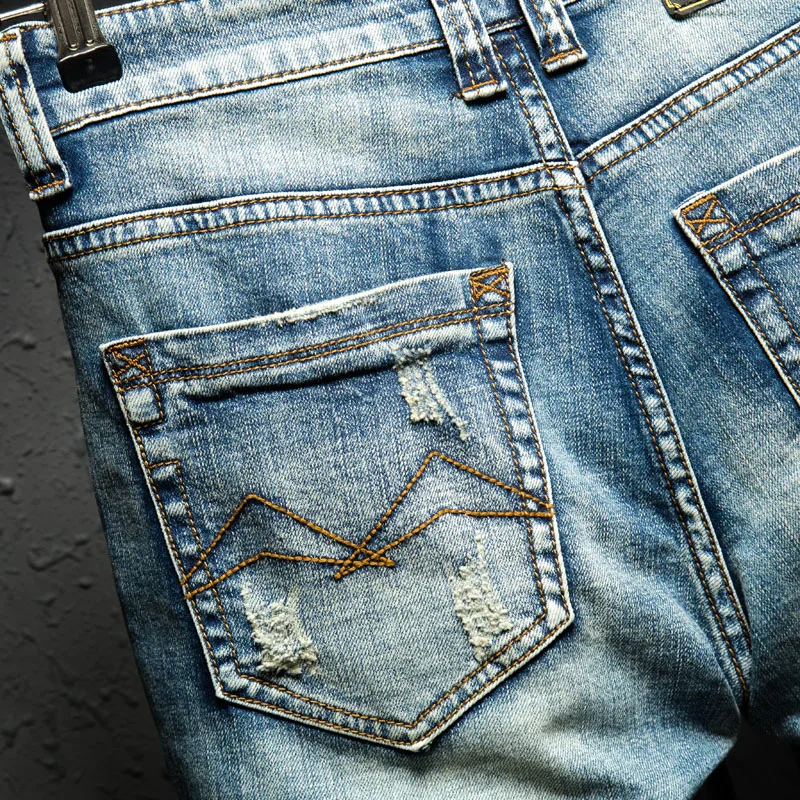 Летняя Новинка уличная одежда для мужчин рваные джинсы короткая брендовая