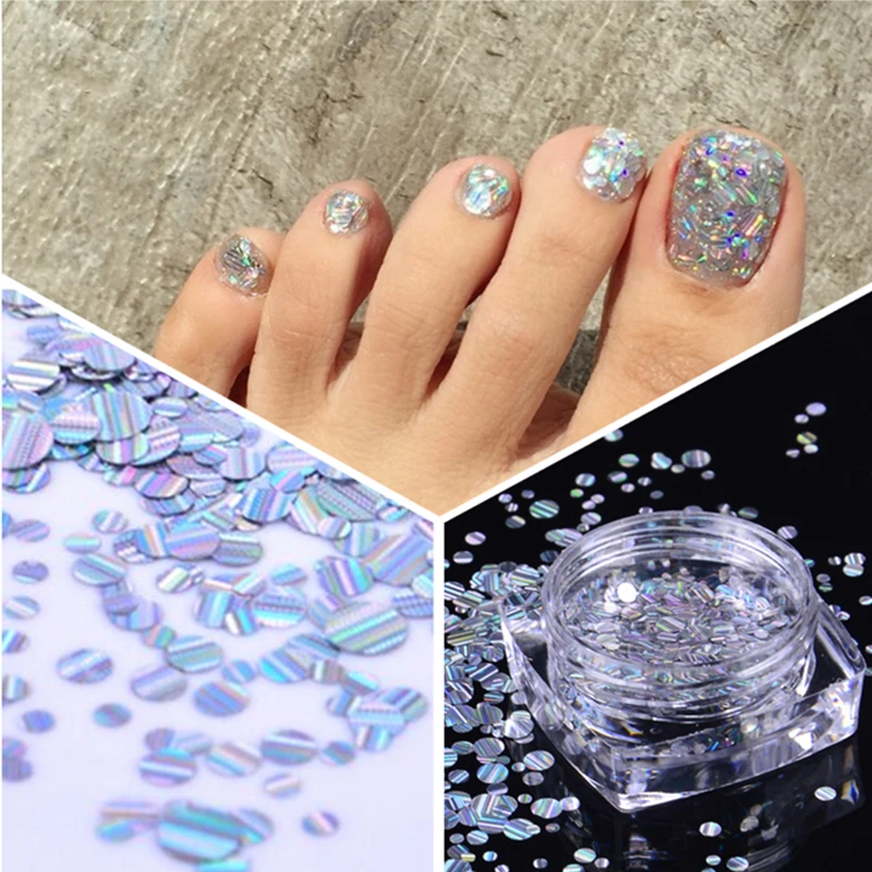 LCJ 1 коробка лазерные круглые в полоску голографические Блестки для ногтей