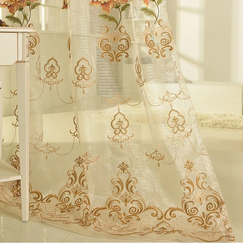 Готовые золотые элегантный Шелковый как вышивка шторы королевской подзор