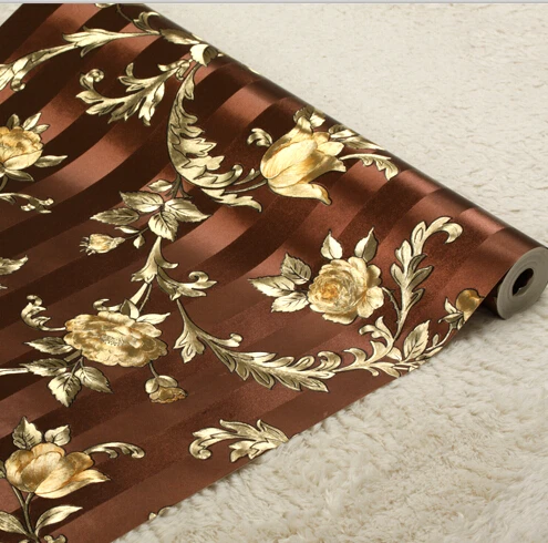 Китайские роскошные обои в полоску с розами 3D рулон золотистой фольги для
