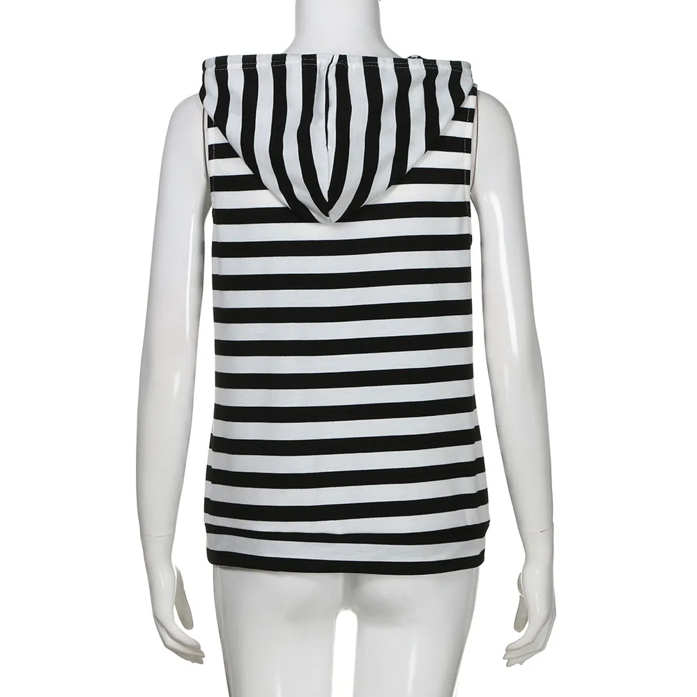 Женский топ без рукавов летняя пляжная блуза в полоску с капюшоном|Майки| |