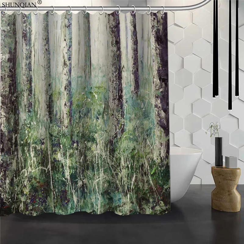 Новый березовый лес на заказ занавеска для душа водонепроницаемая ткань ванной