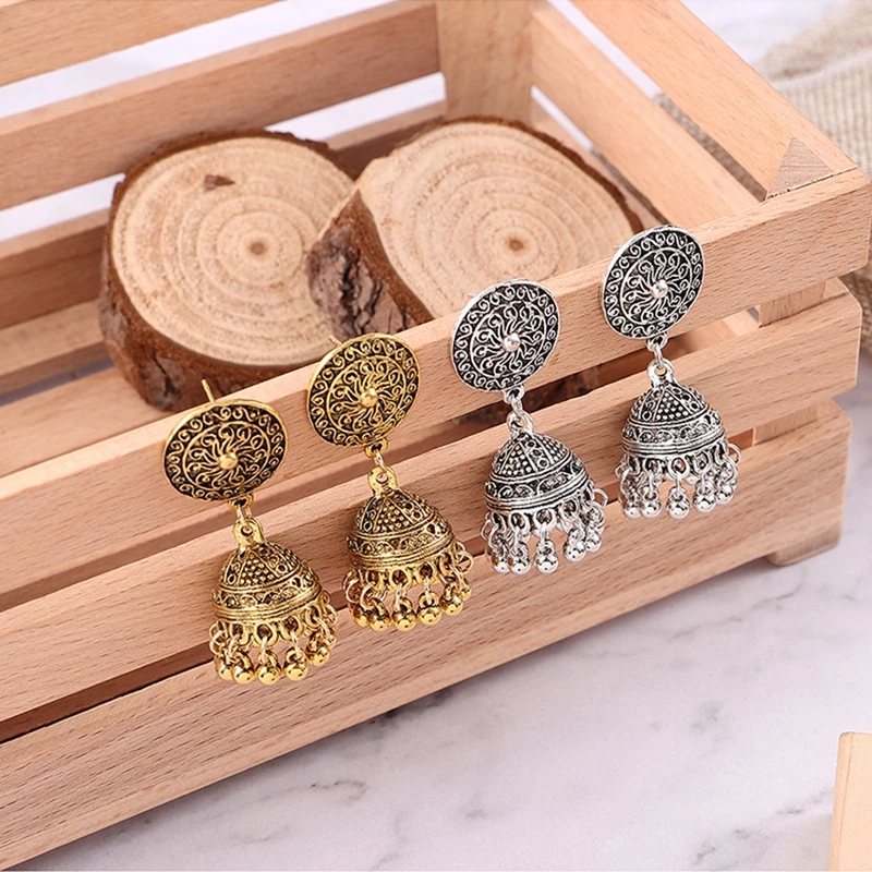 MISANANRYNE, индийские ювелирные изделия Jhumka, серебряные маленькие колокольчики, висячие серьги с кисточками для женщин, девушек, Boho, этнические круглые висячие серьги