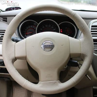 bannis hand stitched beige leather car steering wheel cover for old nissan tiida livina sylphy note
