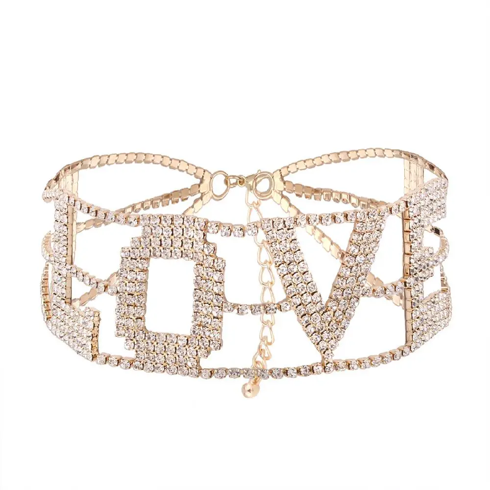 Sangdo Women's Sexy LOVE Letter Full Rhinestone Necklace Simple Stylish | Украшения и аксессуары
