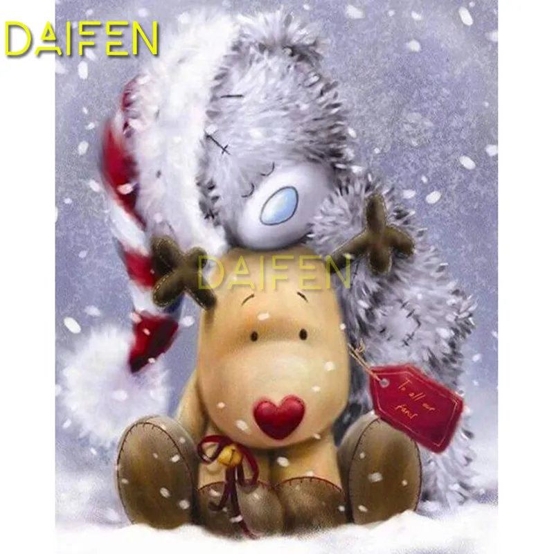 Полноразмерная Алмазная вышивка крестиком мультяшный медведь с коровой снегом