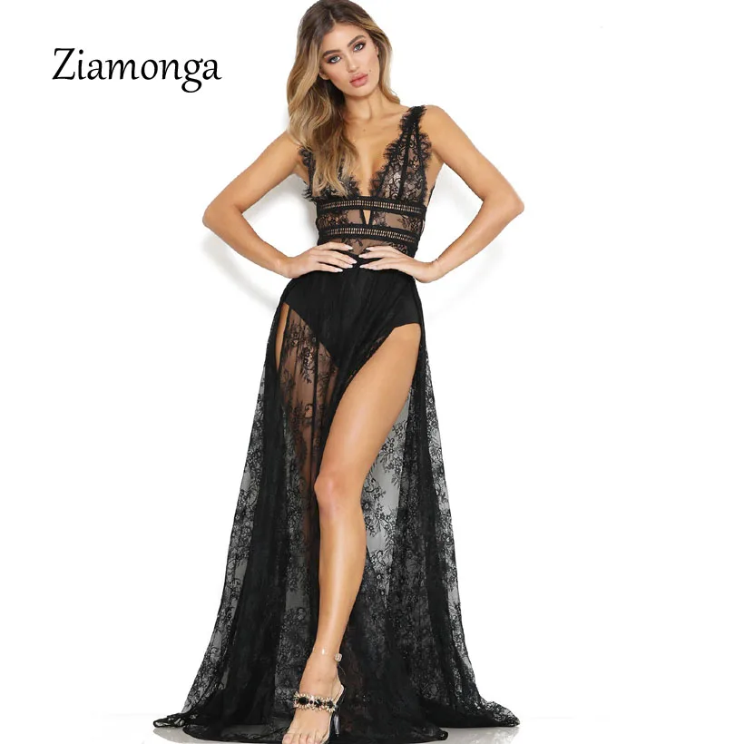 Ziamonga Для женщин летние длинные платья макси цветочные кружева рукавов Boho вечерние платье пикантные Разделение спинки Туника пляжное платье