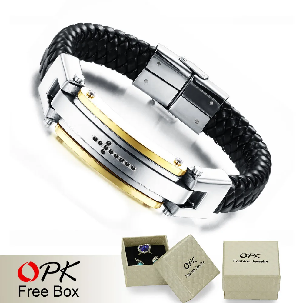 OPK винтажные мужские браслеты из натуральной кожи модные классические