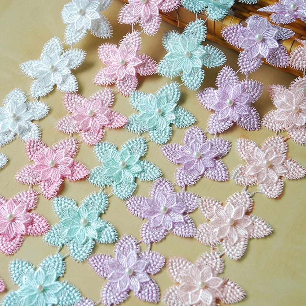 Жемчужный Цветок H607 7 5 см растворимая Свадебная кружевная отделка сделай сам