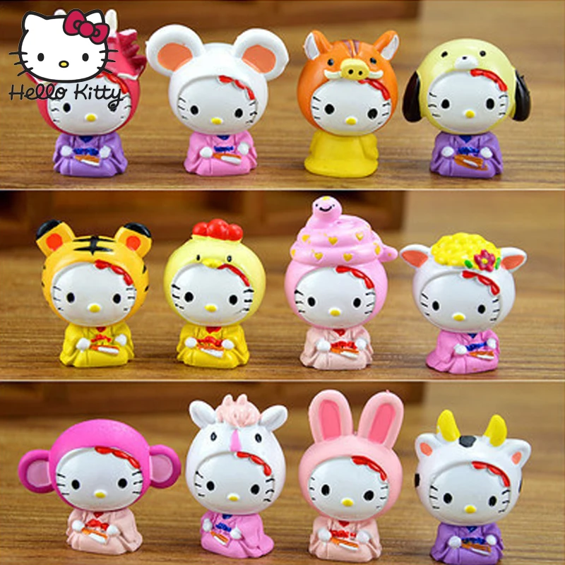 12 шт./компл. рисунок hello kitty игрушки KT кошка японские статуэтки Аниме подарок