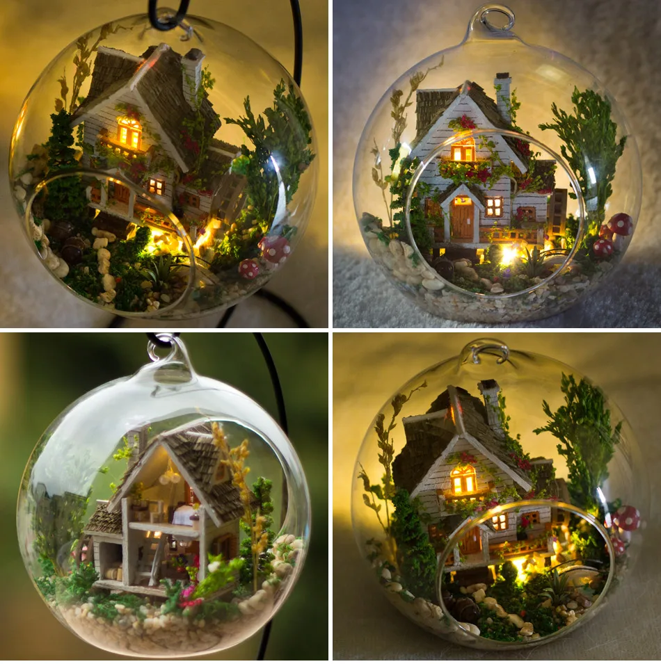 DIY деревянный дом Miniaturas с мебели DIY Миниатюрный лесной домик кукольный домик стеклянный шар игрушка для детей девочек подарок на день рождения