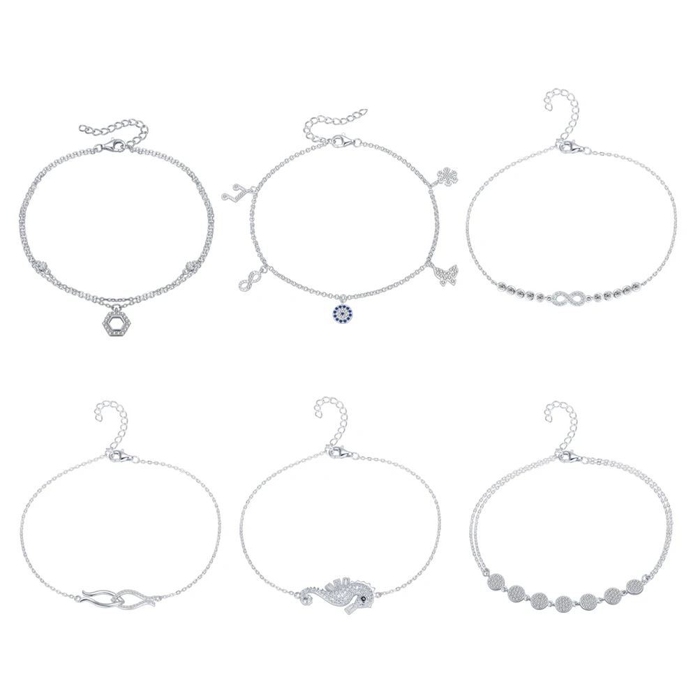 

ZEMO Simple Design Two Layers Infinity Round Charm 925 Sterling Silver Anklet For Women Foot Chain Ankle Bracelet Summer Jewelry