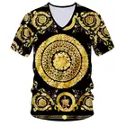 Мужская летняя футболка с V-образным вырезом и 3D-принтом