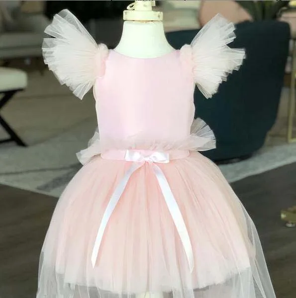Модное розовое платье с фатиновой юбкой из мягкой вуали; сетчатые Платья с цветочным узором для девочек; блестящее Пышное Платье для малышей; детское платье для дня рождения