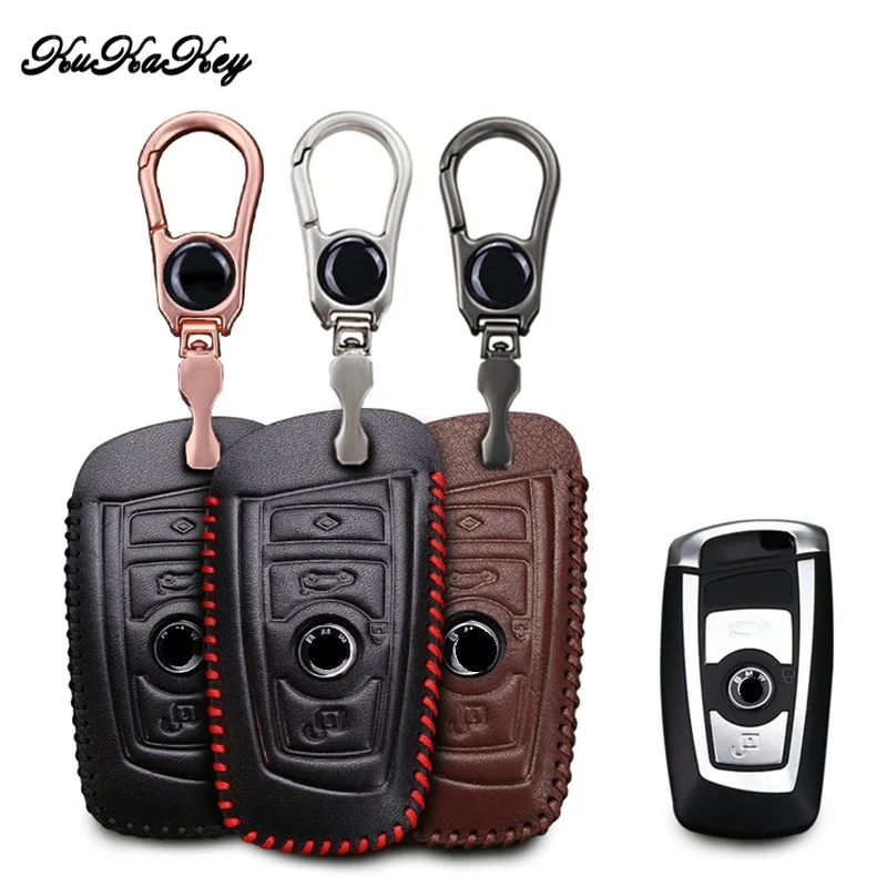 

KUKAKEY Genuine Leather Car Case Cover For BMW 520 525 f30 f10 F18 118i 320i 1 3 5 7 Series X3 X4 M3 M4 M5 Remote Keychain