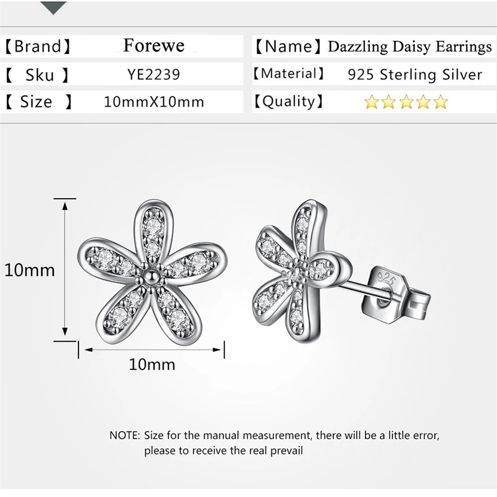Женские серьги гвоздики из настоящего 100% стерлингового серебра 925 пробы с