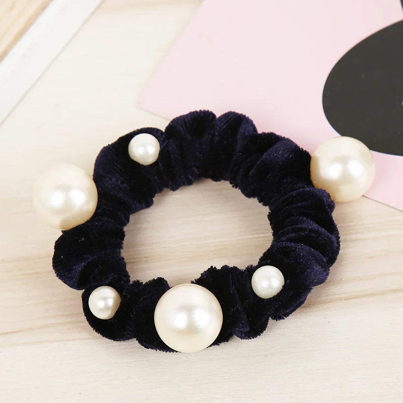 Dark blue 1 шт большой кишки круг Многоцветный головной убор фланелевые бархатные Кольца для волос женская голова цветок жемчужная голова цветок - Цвет: Dark blue