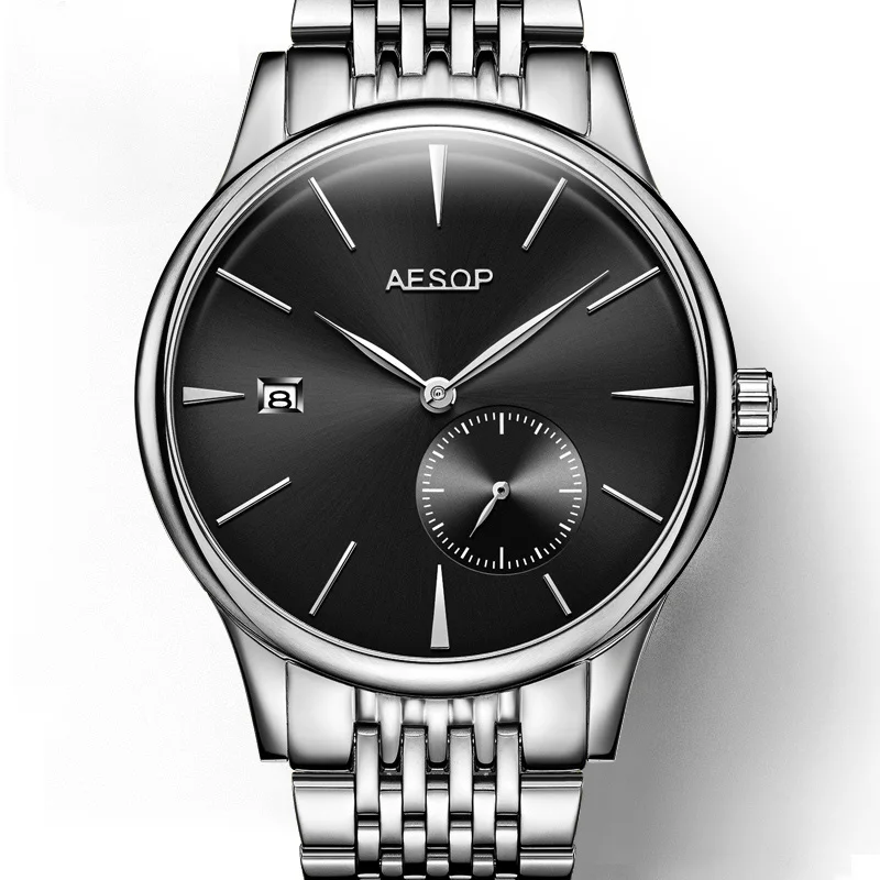 9036S sliver black AESOP ультра тонкие 8,5 мм классические простые часы мужские серебристые золотые минималистичные мужские часы полностью стальные часы Relogio Masculino - Цвет: 9036S sliver black