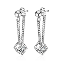 hot sale wholeasle 2018 new fashion geometric design shiny zircon 925 sterling silver stud earrings for women girls jewelry gift