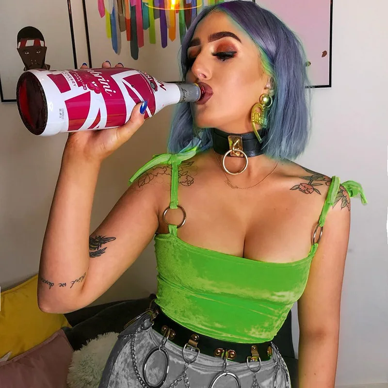 Женский укороченный топ на бретельках однотонный Повседневный зеленый без