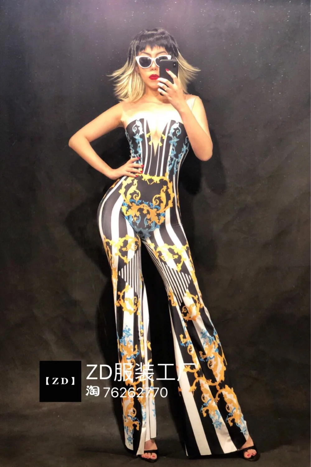 Women New Sexy Color Jumpsuit 3D Printed Totem Bell-Bottoms Nightclub Party Birthday Celebrate Stage Wear Customes Free Shipping |