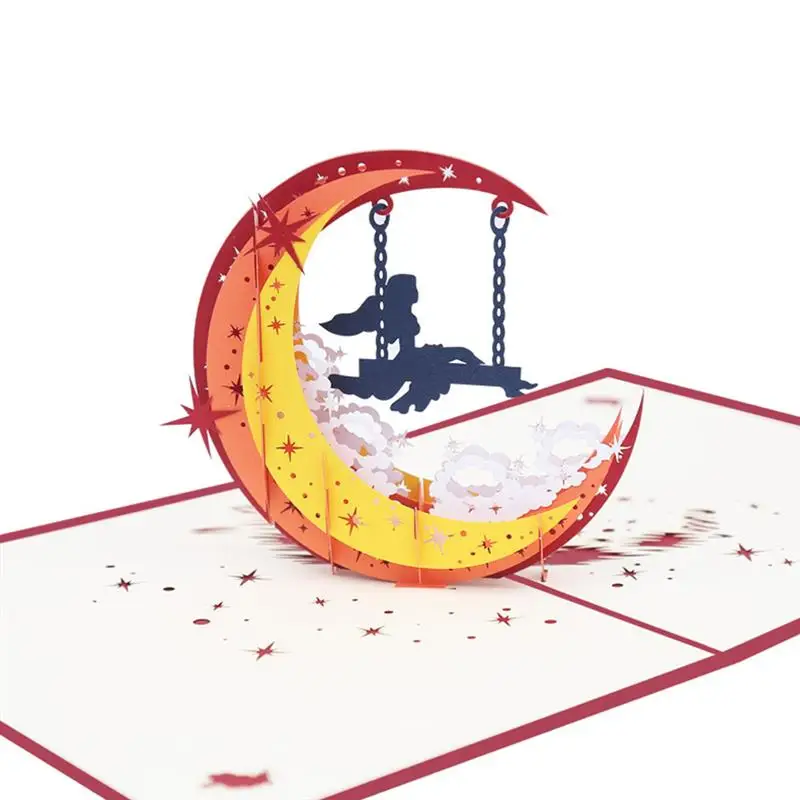 Открывающаяся поздравительная открытка креативный 3D спасибо Луна Девушка