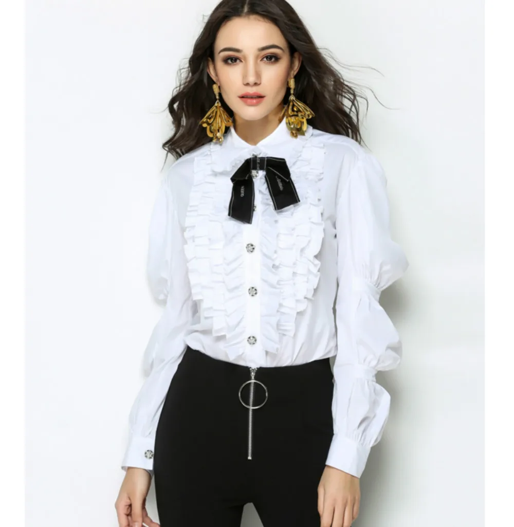 Женские блузки с бантом и оборками офисные рубашки пуговицами дизайнерские топы