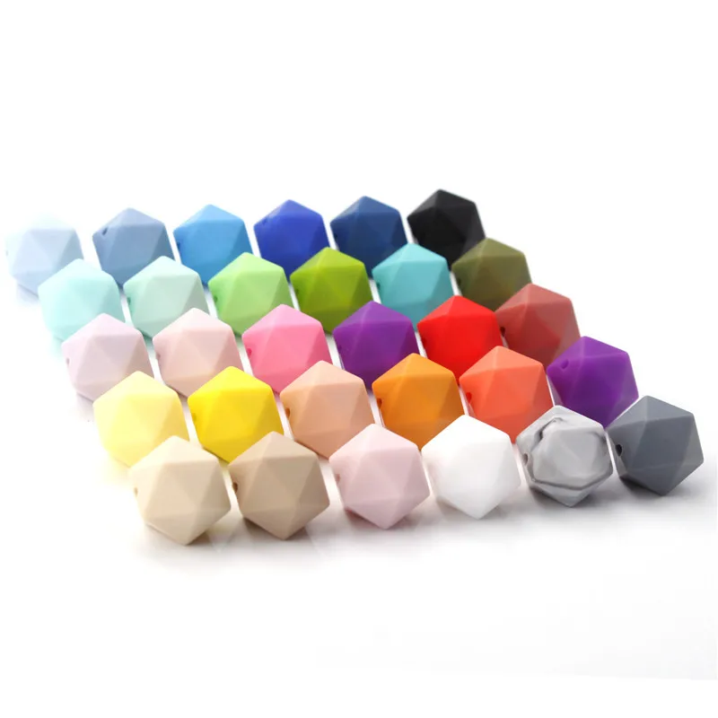 50 Uds Cuentas de silicona para icosedro, collar de dentici&oacute;n sin Bpa para beb&eacute;, accesorios de pulsera, cadena de chupete de lactancia, 14mm, 50 Uds.-0