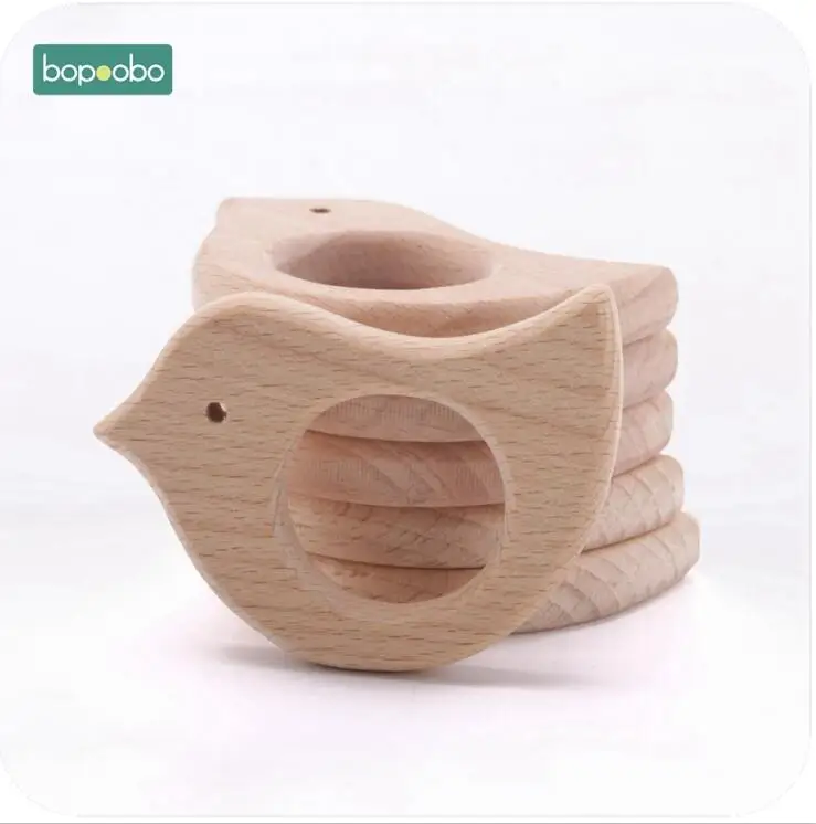 Детские Прорезыватели bopobo, 1 шт., прорезыватель из бука, единорог, рыба, птица, цветок, Монтессори, развивающие игрушки, аксессуары для игры в спортзал, детские игрушки - Цвет: bird