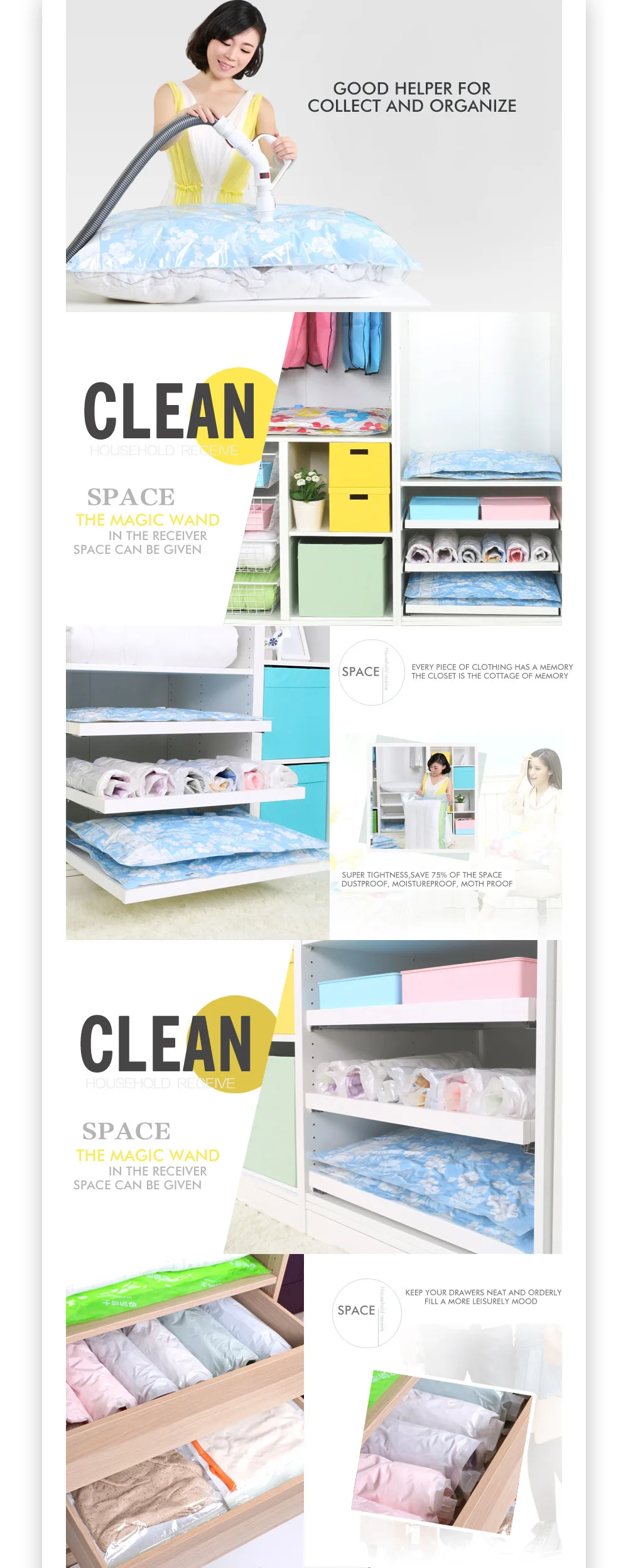 SDARISB Home Vacuum Compression Bag Clothing Fold Comforter Storage Bag Blue Waterproof Bag Luggage Storage Vacuum Bag