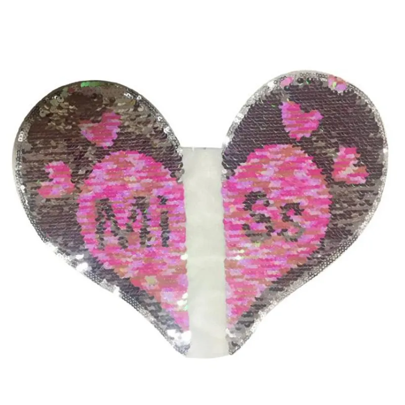 Flip sequins patch 275mm miss heart up and down turn over patches for clothing change color deal with it clothes diy stickers | Дом и сад